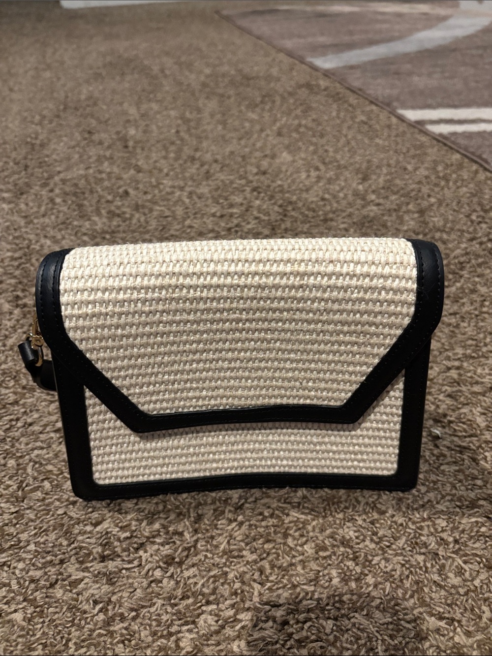 Cream Woven Crossbody with Black Trim - Contemporary Travel Bag